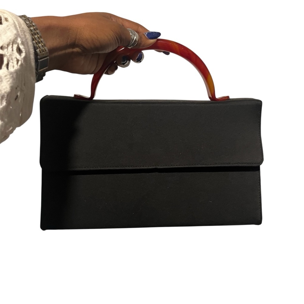Vintage black handbag with acrylic tortoiseshell handle
